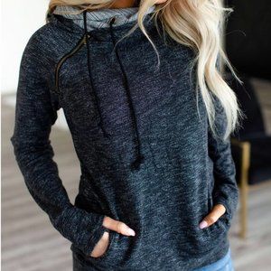 Double Hood Sweatshirt, Charcoal Aztec